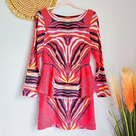 Mara Hoffman, Red Phoenix Boho Print Peplum Mini Dress, Size 6 - Picture 11 of 11